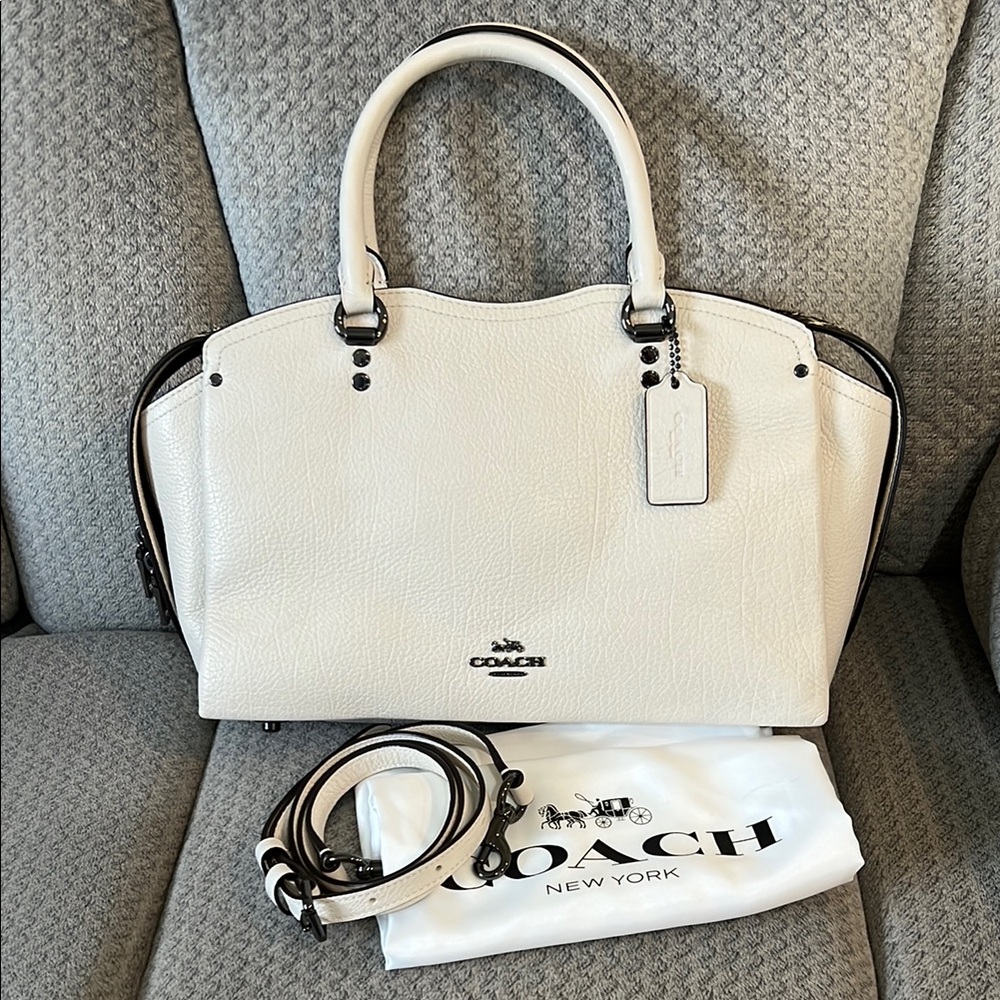 Coach Drew Satchel in white pebble leather with snakeskin detail
